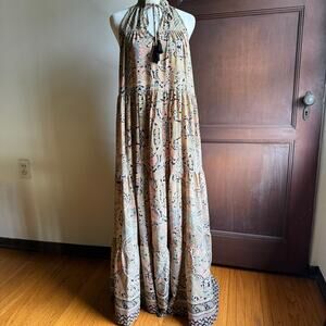 BOEMO | Paisley Print Tiered Maxi Dress with High Neck | Small